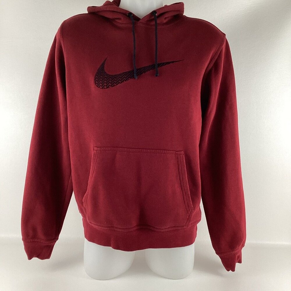 Nike Hoodie Men Medium MD Maroon Embroidered Swoosh Check Pullover Sweatshirt